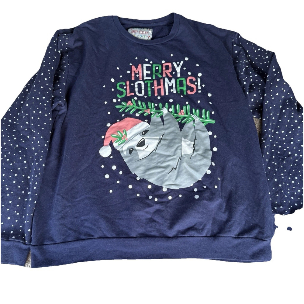 Happy Holidays "Merry Slothmas" Ugly Christmas Sweater - Size Large